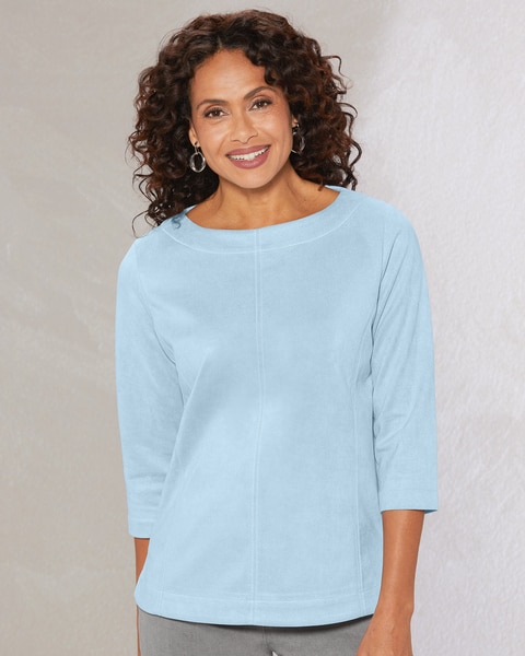 Stretch Microsuede Seamed Bateau Top