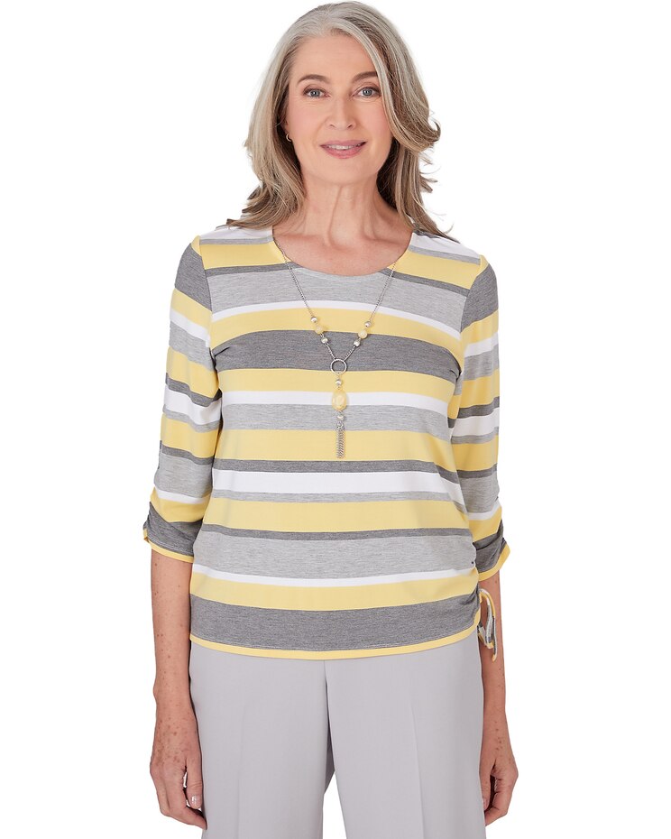 Alfred Dunner® Charleston Striped Top with Side Ruching image number 1