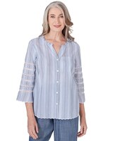 Alfred Dunner® Blue Bayou Pinstripe Embroidered Button Down Top thumbnail number 1
