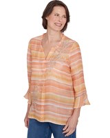 Alfred Dunner® Scottsdale Warm Stripe Floral Embroidered Top thumbnail number 3