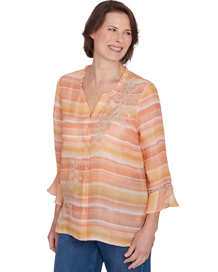 Alfred Dunner® Scottsdale Warm Stripe Floral Embroidered Top image number 3