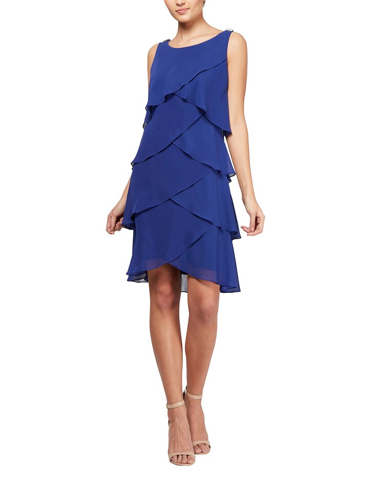 S.L. Fashions Sleeveless Tulip Tiered Dress with Barrel Pins at Shoulder image number 1