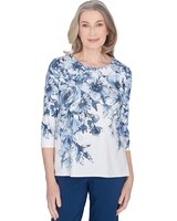 Alfred Dunner® Classics Floral Shimmer Three Quarter Sleeve Top thumbnail number 1