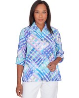 Alfred Dunner® Lattice Plaid Button Down Top thumbnail number 1