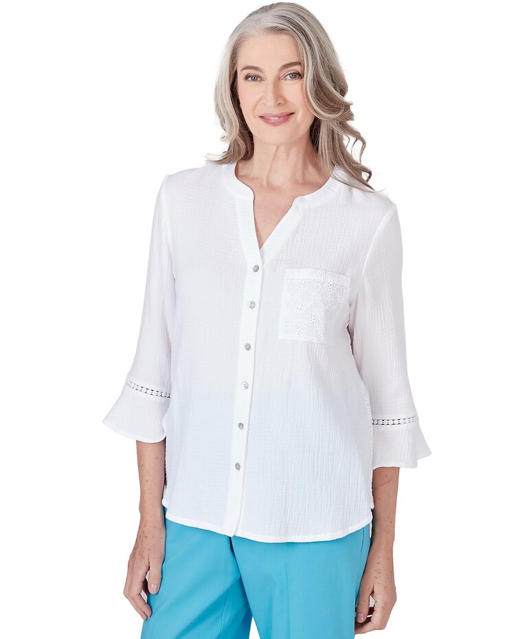 Alfred Dunner® Summer Breeze Summer Button Down Gauze Top image number 3