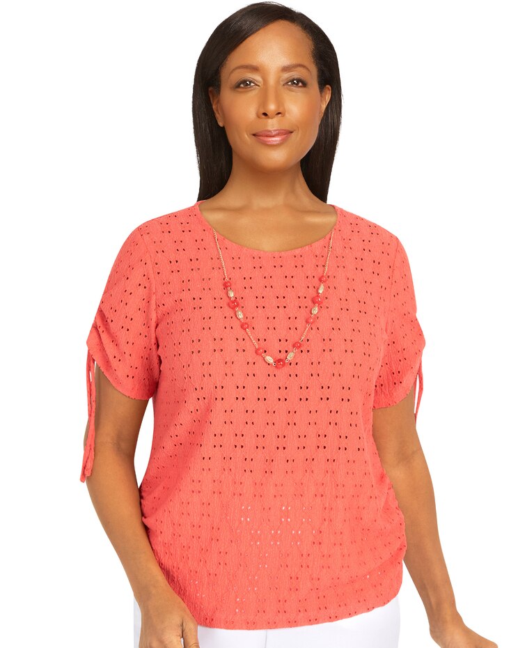 Alfred Dunner® Hot Flash Drawstring Eyelet Top image number 1