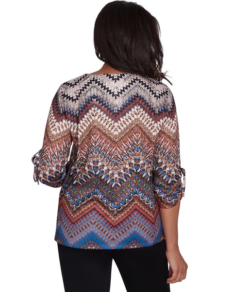 Alfred Dunner® Harvest Moon Textured Chevron Ruched Sleeve Top