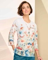 Alfred Dunner Floral And Dragonfly Print Top thumbnail number 1