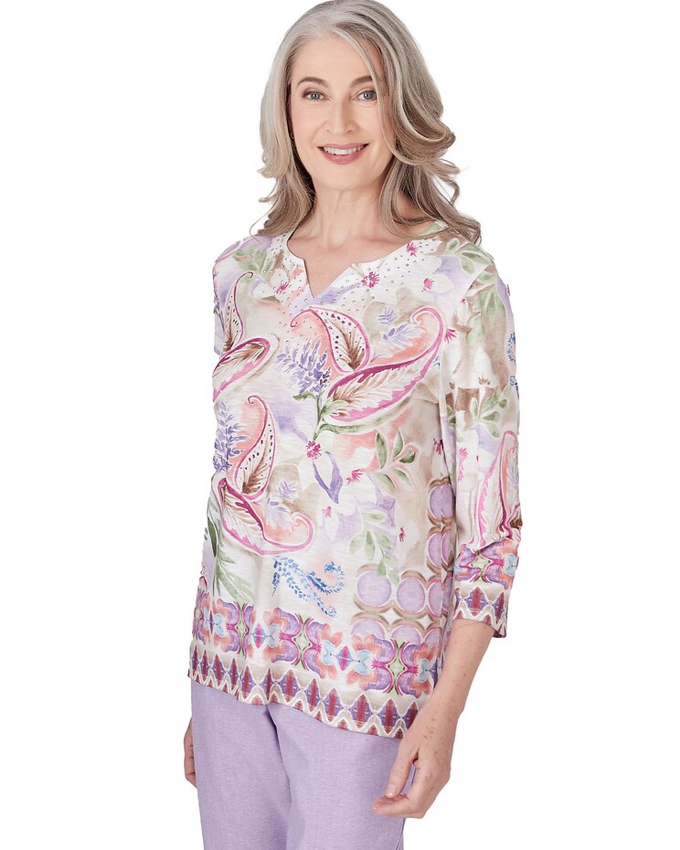 Alfred Dunner® Garden Party Paisley Floral Border Top image number 3