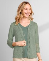 Linen/Cotton Crochet-Trim Cardigan  thumbnail number 1