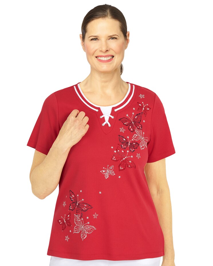 Alfred Dunner® Land Of The Free Heat Set Butterfly Top image number 1