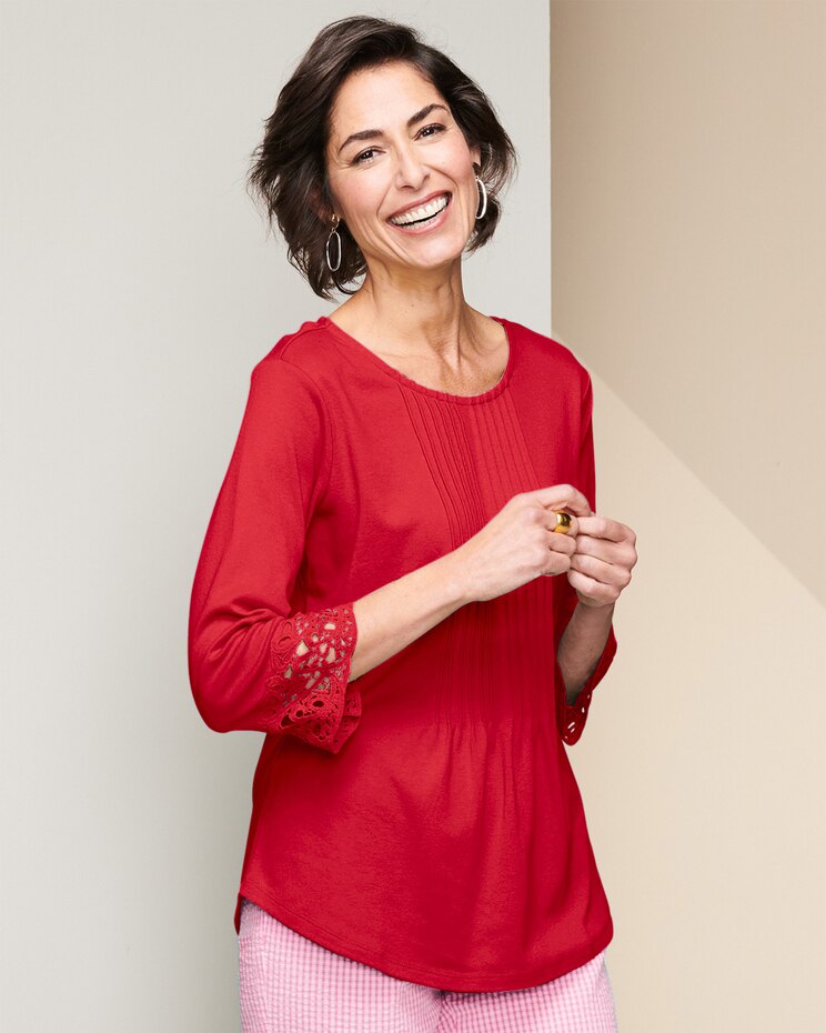 Pintuck Lace Tee image number 1