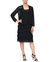S.L. Fashions Tea Length Embroidered A-Line Dress with Illusion Neckline thumbnail number 1