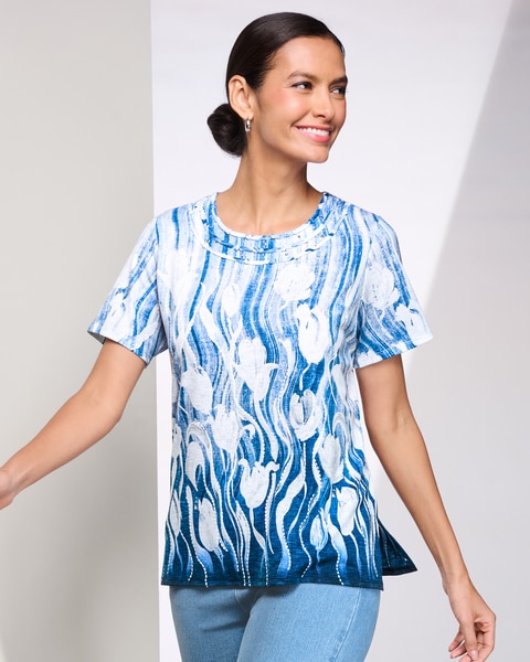 Tulip Border Print Tee by Alfred Dunner
