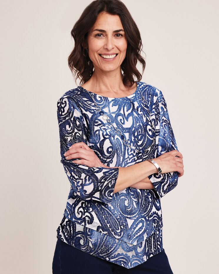 Alfred Dunner® Moody Blues Tie Dye Paisley Jacquard Top image number 1