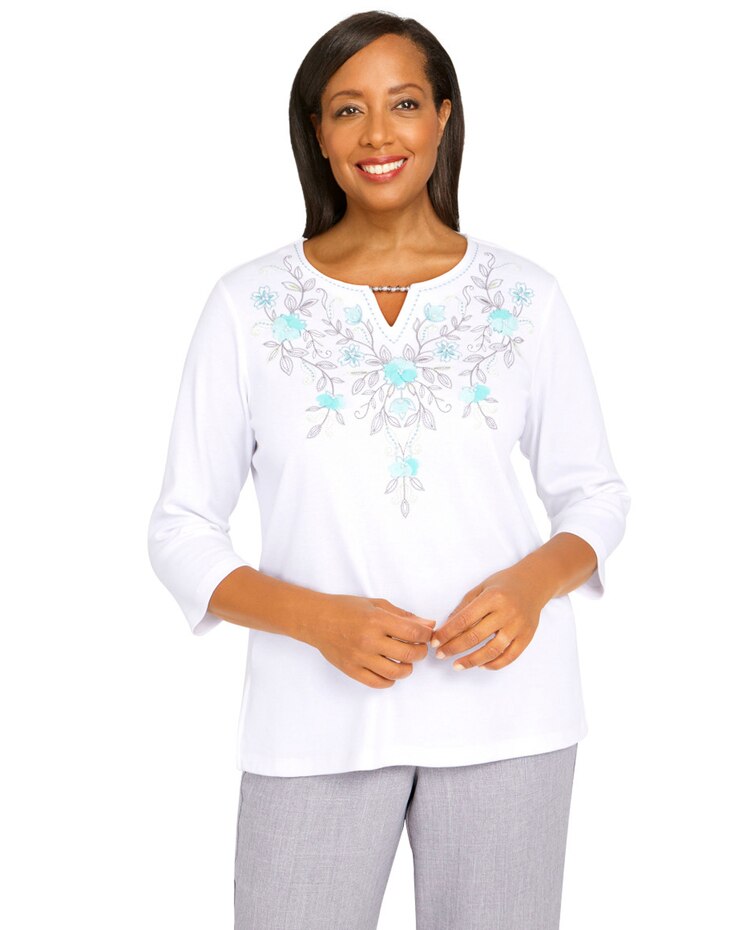 Alfred Dunner® Ladylike Embroidered Floral Knit Top image number 1