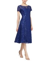 S.L. Fashions Cap Sleeve Tea Length Sequin Lace Dress thumbnail number 1