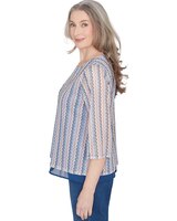Alfred Dunner® Scottsdale Vertical Texture Woven Trim Top With Necklace thumbnail number 4