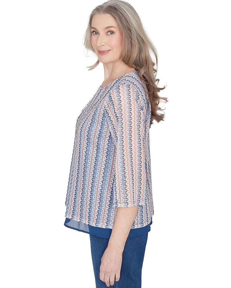 Alfred Dunner® Scottsdale Vertical Texture Woven Trim Top With Necklace image number 4