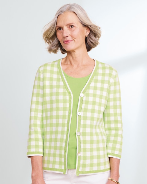 Bayside Cotton Gingham Check Cardigan 