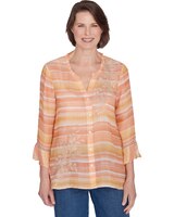 Alfred Dunner® Scottsdale Warm Stripe Floral Embroidered Top thumbnail number 1