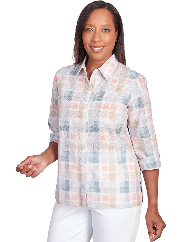 Alfred Dunner® Neutral Plaid Button Down Top image number 3