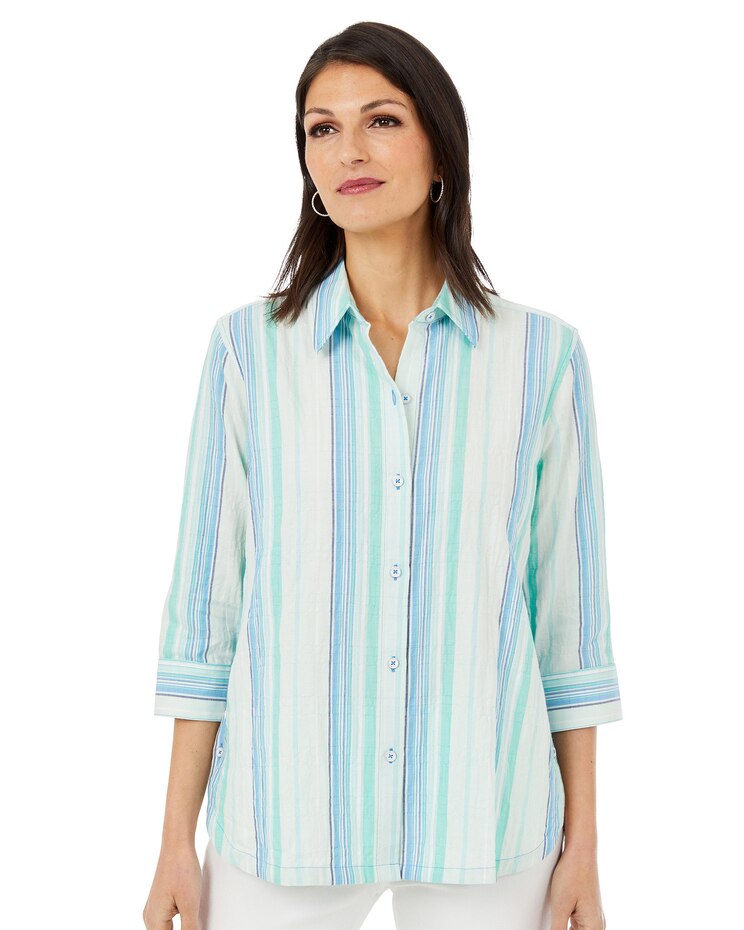 Foxcroft Thea 3/4 Sleeve Oasis Stripe Shirt image number 1