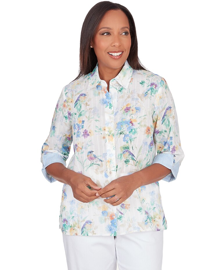 Alfred Dunner® Painted Birds Button Down Top image number 1