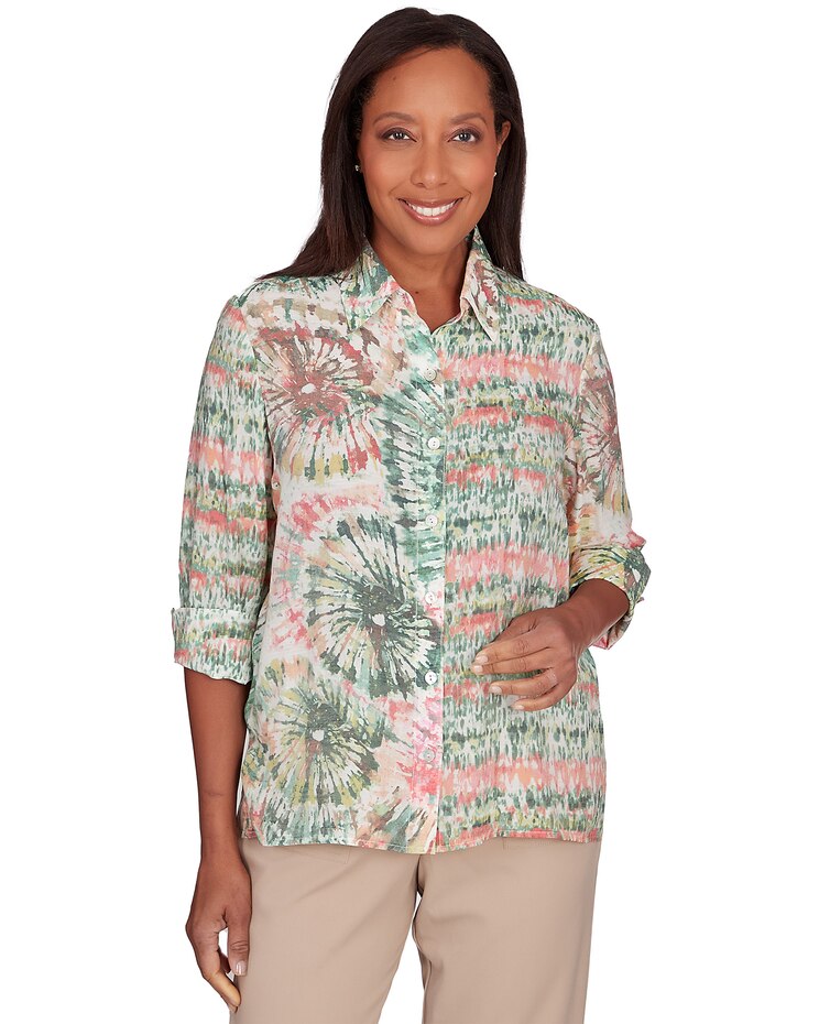 Alfred Dunner® Tuscan Sunset Sunset Tie Dye Button Down Blouse image number 1