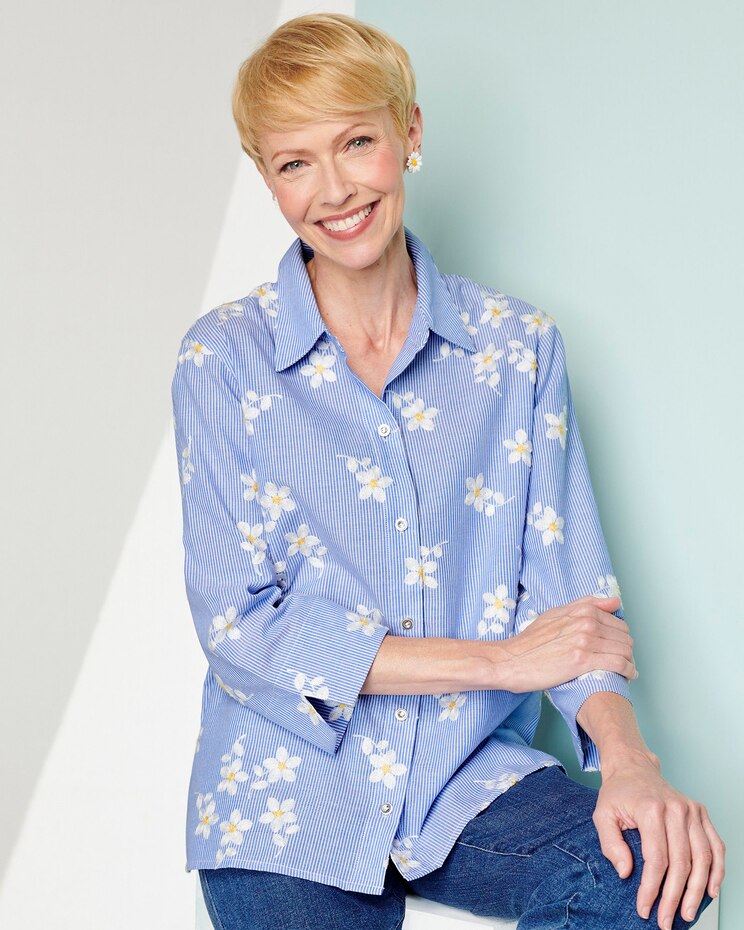 Alfred Dunner Pinstripe Shirt With Flowers image number 1