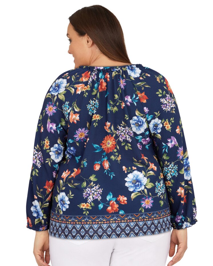 Alfred Dunner® Lake Placid Floral Geometric Border Blouse image number 3