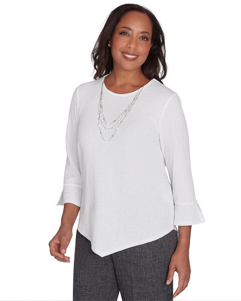 Alfred Dunner® Worth Avenue Crew Neck Textured Top With a Detachable Necklace