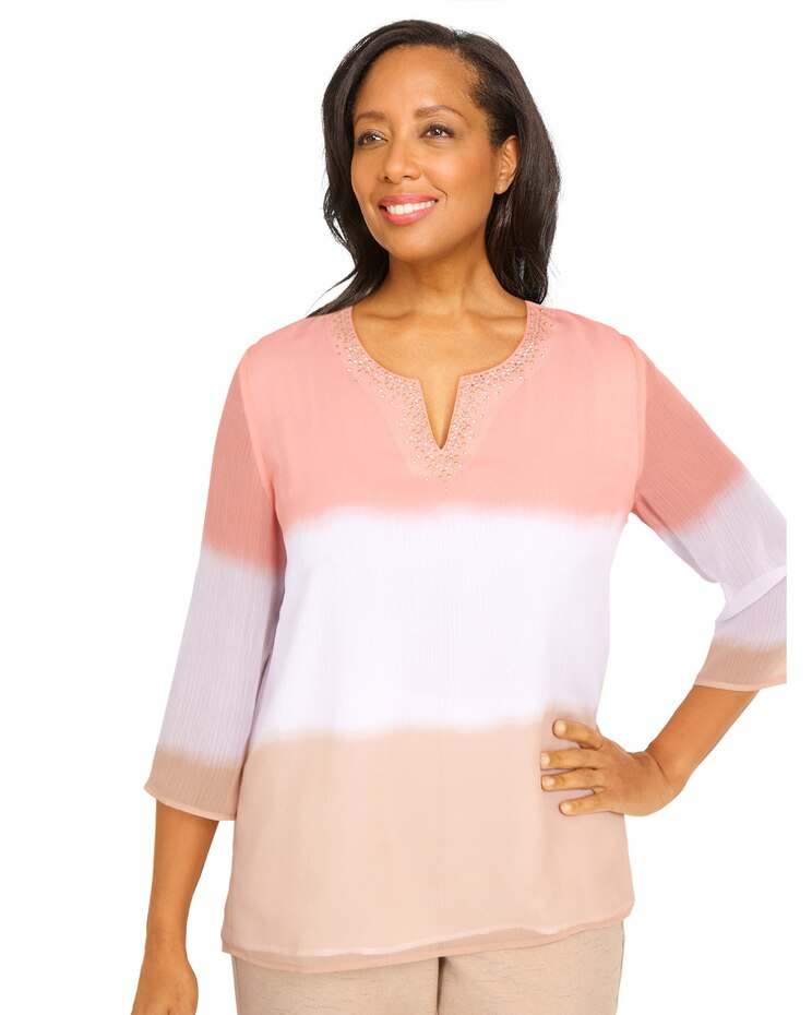 Alfred Dunner® Best Dressed Dip Dye Split Neck Top image number 1