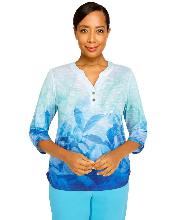 Alfred Dunner® Cool Vibrations Buttoned Neck Ombre Top image number 1