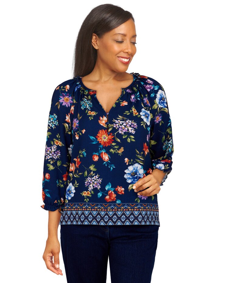 Alfred Dunner® Lake Placid Floral Geometric Border Blouse image number 1