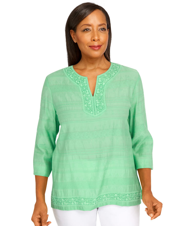 Alfred Dunner® Tropic Zone Lace Texture Split Neck Top image number 1