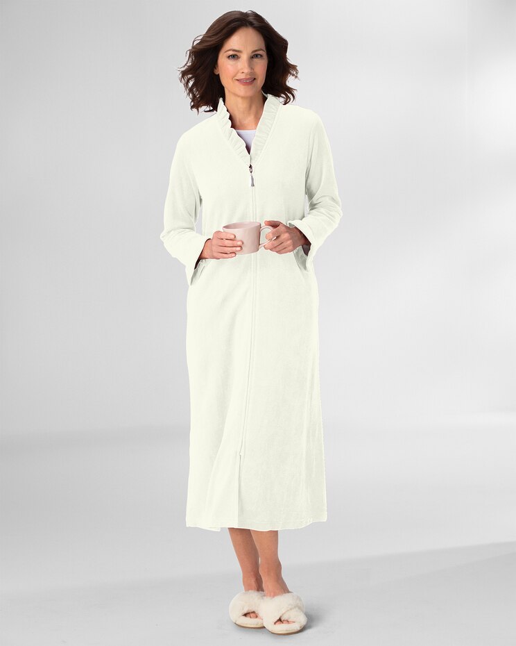 Velour Ruffle-Trim Zip Robe image number 1
