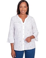 Alfred Dunner® In Full Bloom Butterfly Eyelet Button Front Shirt thumbnail number 1
