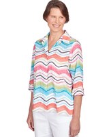 Alfred Dunner® Wavy Stripe Button Down Top thumbnail number 3