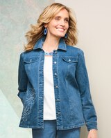 Floral Applique Denim Jacket by Alfred Dunner thumbnail number 1