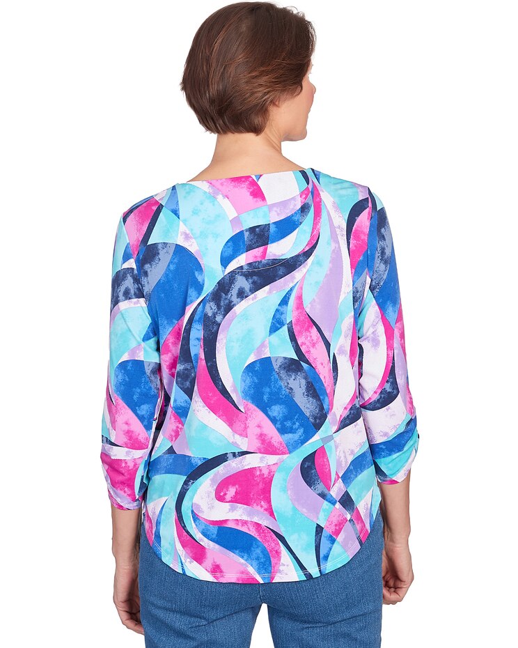 Alfred Dunner® Puff Print Stained Glass Swirl Split Neck Top image number 2