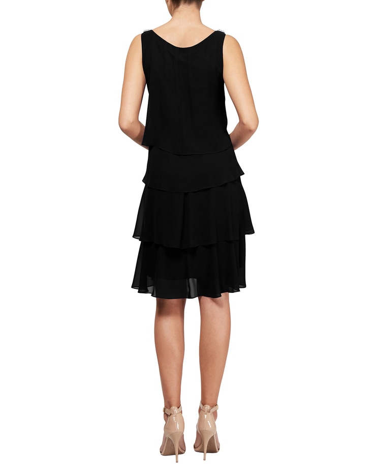 S.L. Fashions Sleeveless Tulip Tiered Dress with Barrel Pins at Shoulder image number 2