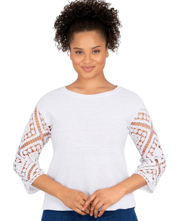 Ruby Rd® Pacific Muse Novelty Lace Sleeves Sweater image number 1
