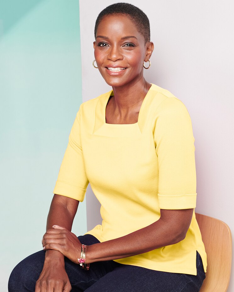 Essential Square-Neck Elbow-Sleeve Tee image number 1