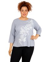 Alfred Dunner® Stonehenge Floral Leaf Embroidery Knit Top thumbnail number 1