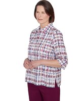 Alfred Dunner® Classics Plaid Cuffed Sleeve Button Down Top thumbnail number 3