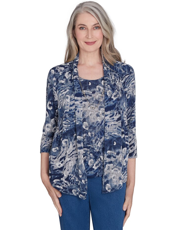 Alfred Dunner® Classics Animal Melange Two in One Top image number 1