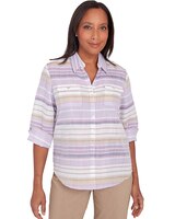 Alfred Dunner® Charm School Horizonatal Stripe Button Down Top thumbnail number 1