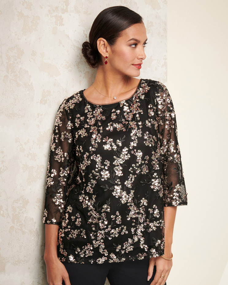 Sequin Floral Tunic by Alex Evenings image number 1