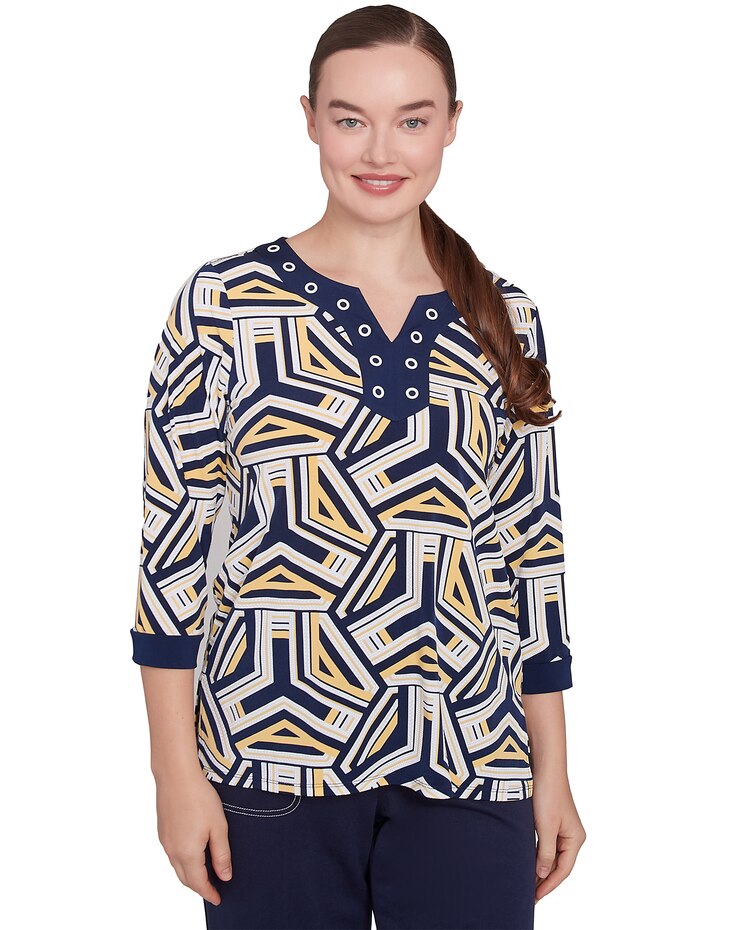 Alfred Dunner® Block Island Geometric Grommet Trim Top image number 1